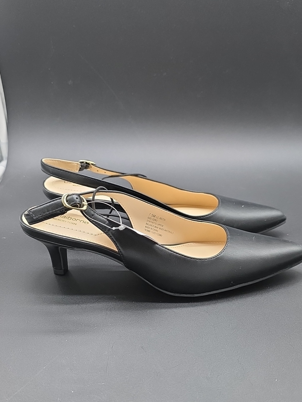 Liz Claiborne Black Pointed Toe Slingback Kitten Heels 7.5